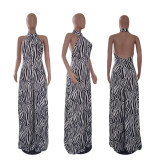 Oversized wide leg jumpsuit striped printed jumpsuit