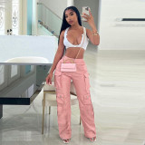 Fashionable workwear PU faux leather sexy high waist street pat straight tube casual pants