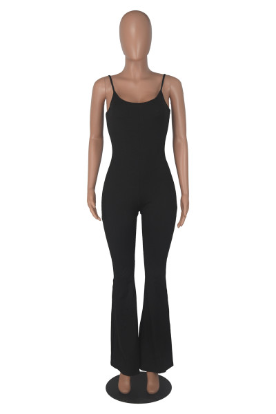 Women's long pants pit stripe solid color casual suspender jumpsuit