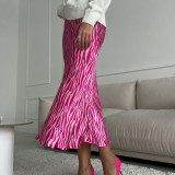 Printed half length skirt for women's mid length fashionable fishtail A-line skirt