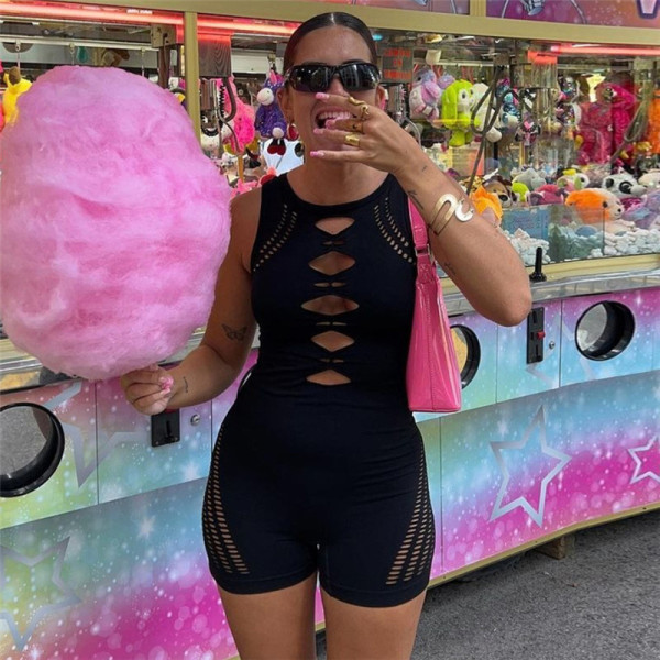 Sexy Hollow Burnt Flower High Waist Wrap Hip Sports Fitness Jumpsuit