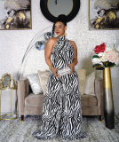 Oversized wide leg jumpsuit striped printed jumpsuit