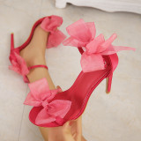 One line open toe sandals, oversized bow tie, sexy high heels