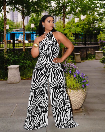 Oversized wide leg jumpsuit striped printed jumpsuit