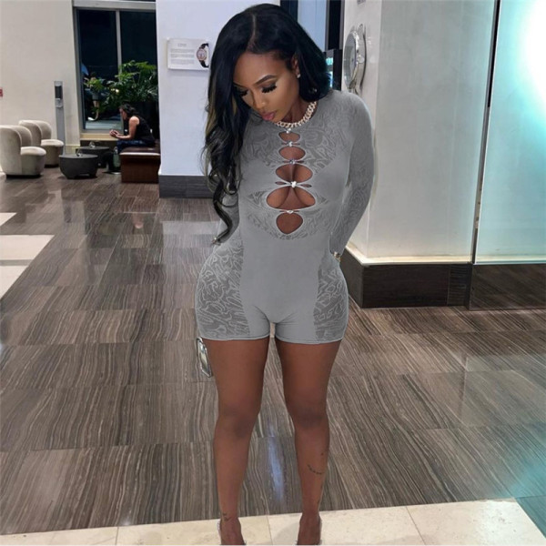 Sexy Perspective High Waist Long Sleeve Tight Wrap Hip Yoga Jumpsuit