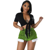 Texture stripe drawcord high waist super shorts sexy fashion hot girls casual casual casual pants
