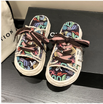 Personalized Graffiti Dissolved Thick Sole Slippers for Women's Summer Outwear New Canvas Slippers Personalized Graffiti Dissolved Thick Sole Slippers for Women's Summer Outwear New Canvas Slippers