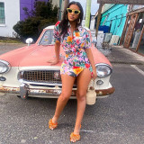 Women's printed holiday style Polo collar shirt+half skirt casual set