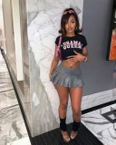 Solid cute PU leather mini pleated short skirt