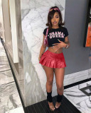 Solid cute PU leather mini pleated short skirt