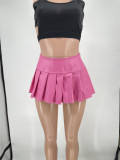 Solid cute PU leather mini pleated short skirt