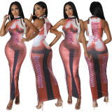 Mid length tight fitting dress, street trendy wrap buttocks skirt, pullover printed skirt