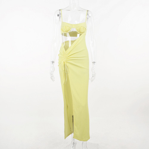 Strap Sexy Hollow Out Split Dress