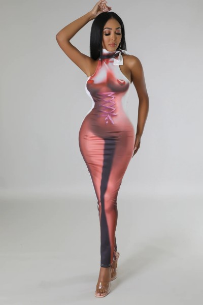Mid length tight fitting dress, street trendy wrap buttocks skirt, pullover printed skirt