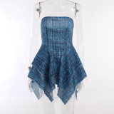 Bra, high waisted, plaid, sexy short skirt, slim fitting party, fashionable dress