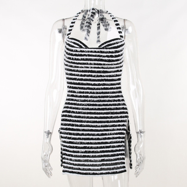Sexy Slim Fit Split Wrapped Hip Hanging Neck Dress