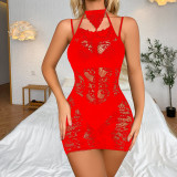 Sexy suspender mesh tight cut out hip wrap skirt