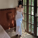 Sexy One line Neck Low cut Open Back Strap Fish Tail Suspended Dress