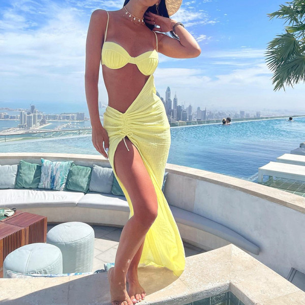Strap Sexy Hollow Out Split Dress