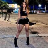 Sexy Umbilical Suspender Shorts Print Set