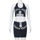 Umbilical and Backless Sleeveless Printing Group Set