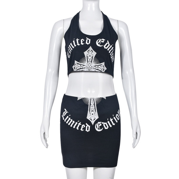 Umbilical and Backless Sleeveless Printing Group Set