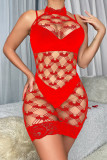 Fun Lingerie Sexy Hanging Neck Women's Transparent Hollow out Silk Socks Tight Mesh Clothing One Piece