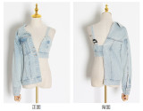 Small Asymmetric Denim Top Sexy Polo Collar Open Waist Denim Coat