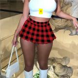 Printed sexy mini pleated short skirt
