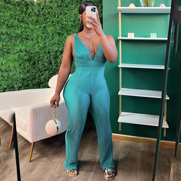 Sexy Deep V Open Back High Waist Slim Fit Jumpsuit