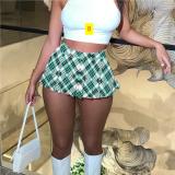 Printed sexy mini pleated short skirt