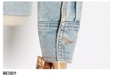 Small Asymmetric Denim Top Sexy Polo Collar Open Waist Denim Coat