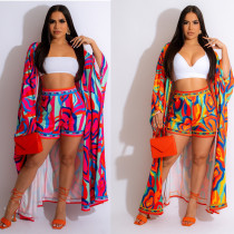 Printed Long Top Fashion Shorts Set Two Piece Set Printed Long Top Fashion Shorts Set Two Piece Set