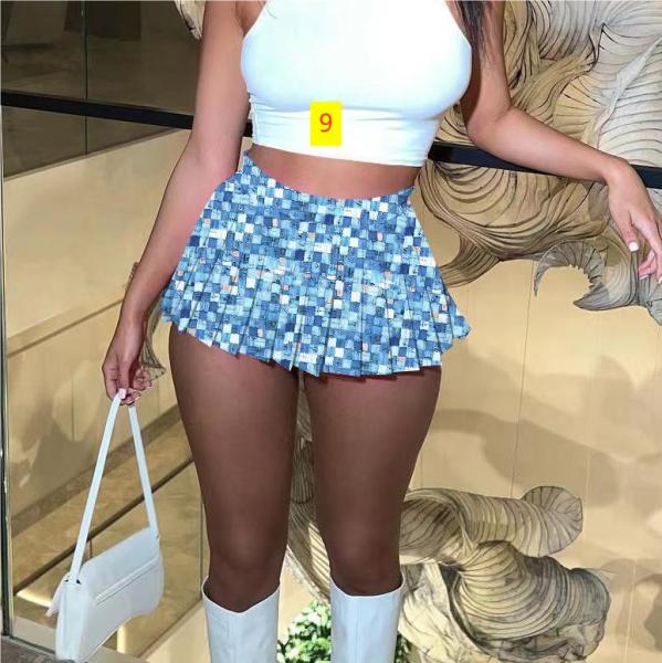 Printed sexy mini pleated short skirt