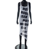 Letter print sexy perspective tight fitting dress