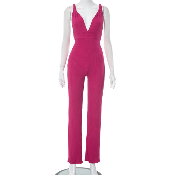 Sexy Deep V Open Back High Waist Slim Fit Jumpsuit