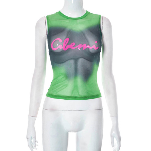 Tie Dyed Printed Sleeveless Tank Top T-shirt