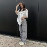 Women's street hip-hop style low waisted fashion trend work denim pants casual pants