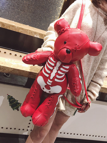Exposed four color bear double back single shoulder crossbody backpack
