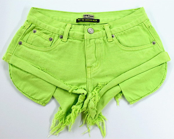 Women's sexy denim shorts, holiday style, loose, elastic free curled edge, open pocket beach hot pants