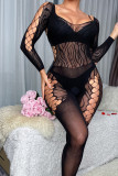 Lace Perspective Jacquard Mesh Socks Hanging Neck Lace Long Sleeve One Piece Silk Socks