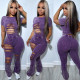 Perforated short sleeved top and pants casual set