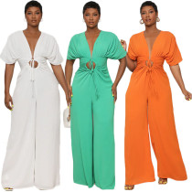 Women's Solid Color Sexy V-Neck Bat Sleeve Strap Jumpsuit Women's Solid Color Sexy V-Neck Bat Sleeve Strap Jumpsuit