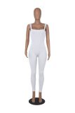 Women's solid color sleeveless vest jumpsuit with threaded square neck, open back, buttocks, and slim fitting jumpsuit
