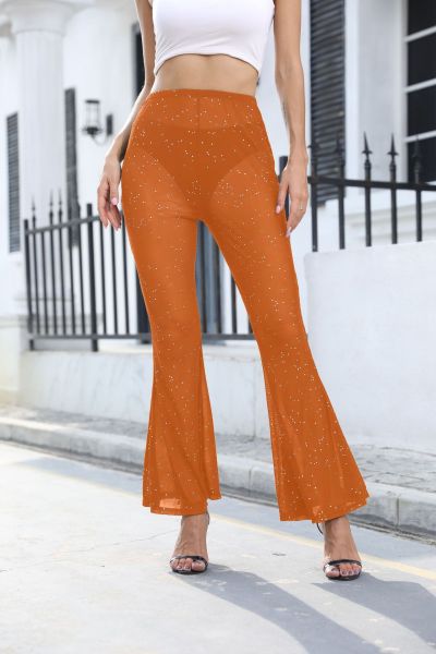 Women's sexy mesh perspective drip shaped pants with flared pants