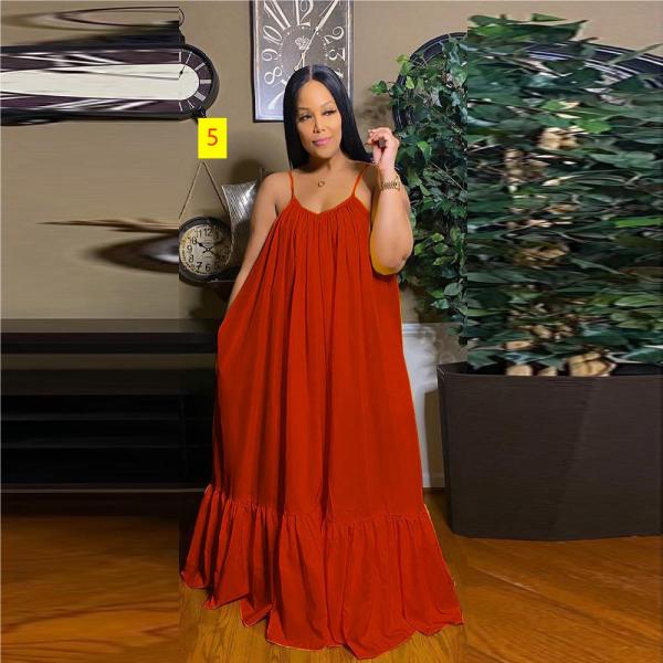 Sexy Strap Sleeveless Solid Color Long Swing Dress