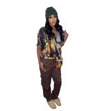 Women's fashion casual printed top