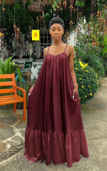 Sexy Strap Sleeveless Solid Color Long Swing Dress