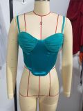 Knitted Colored Fish Bone Breast Pad Steel Ring Sexy Nightclub Fast Fashion Strap Tank Top