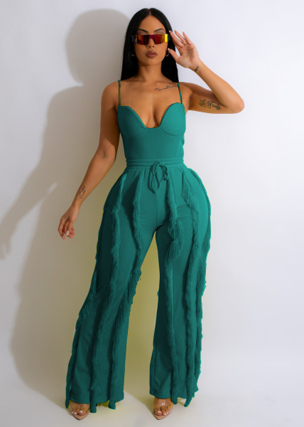 Women's tassel lace set sexy suspender jumpsuit two-piece set